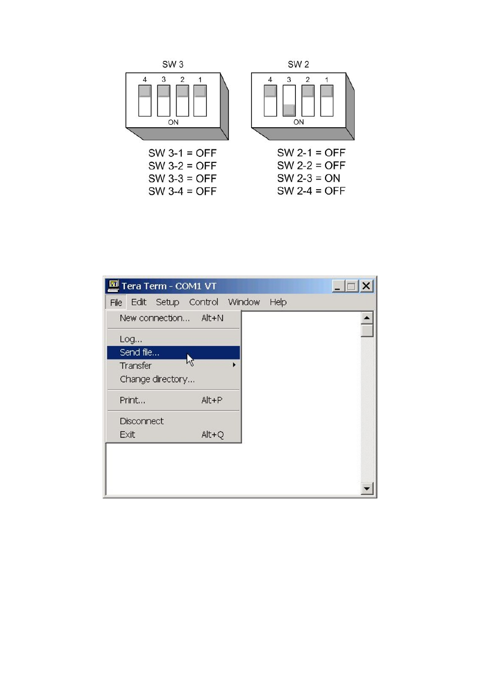 Figure 17, Cpu dip switches in default mode, Figure 18 | Teraterm file menu, Eclipse upgrade reference manual | Clear-Com Eclipse-Omega User Manual | Page 28 / 155