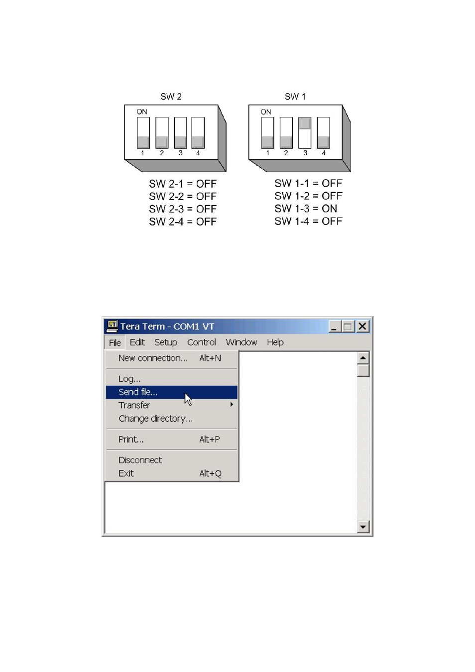Figure 37, Pico dip switches in default mode, Figure 38 | Teraterm file menu, Eclipse upgrade reference manual | Clear-Com Eclipse-Omega User Manual | Page 47 / 155