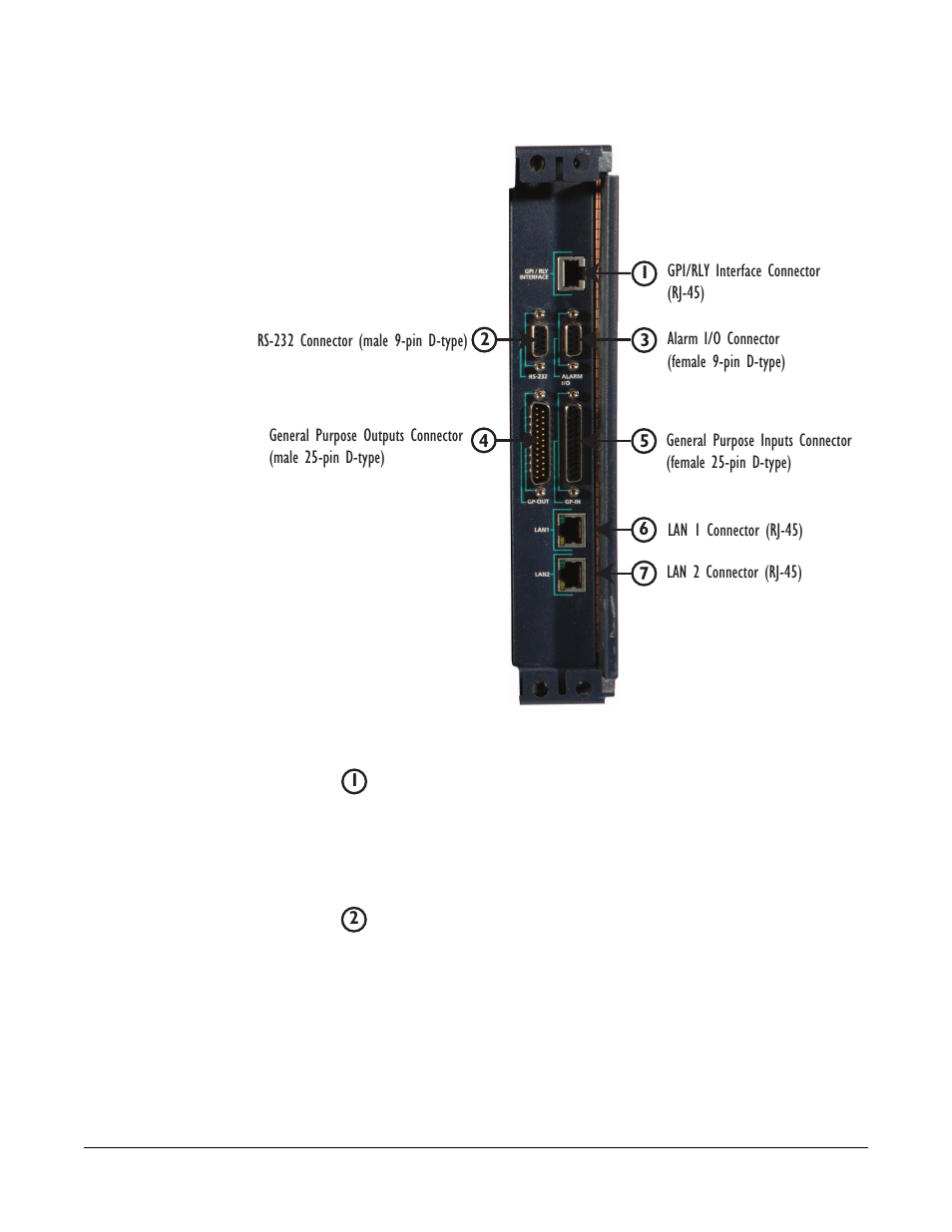 Gpi/rly interface connector, Rs-232 db-9 connector, Gpi/rly interface connector -14 | Rs-232 db-9 connector -14, Figure 7-6 cpu card interface connectors -14 | Clear-Com Eclipse-Omega User Manual | Page 100 / 142