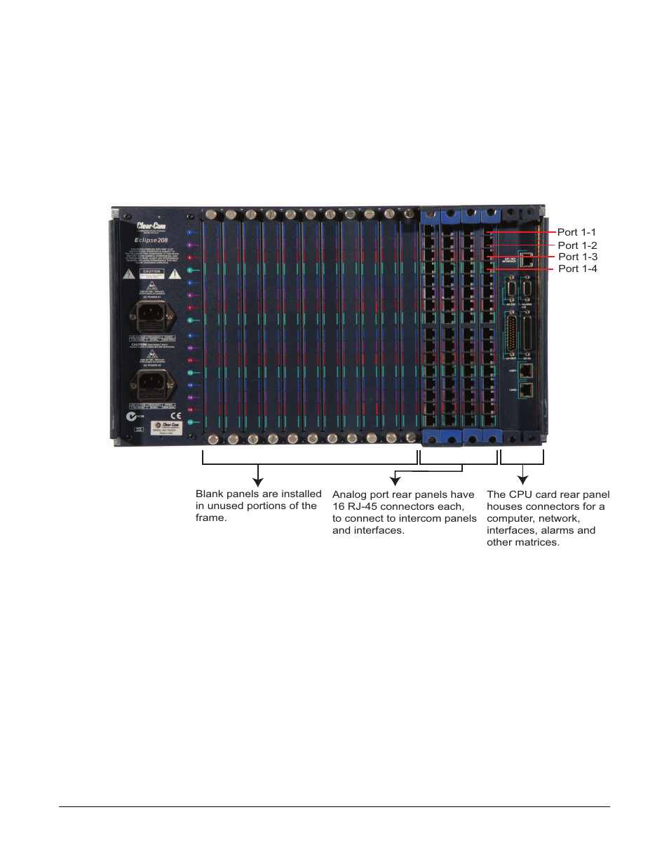 Connecting the matrix, Connecting the matrix -20, Figure 2-5 eclipse rear connector panels -20 | Clear-Com Eclipse-Omega User Manual | Page 40 / 142