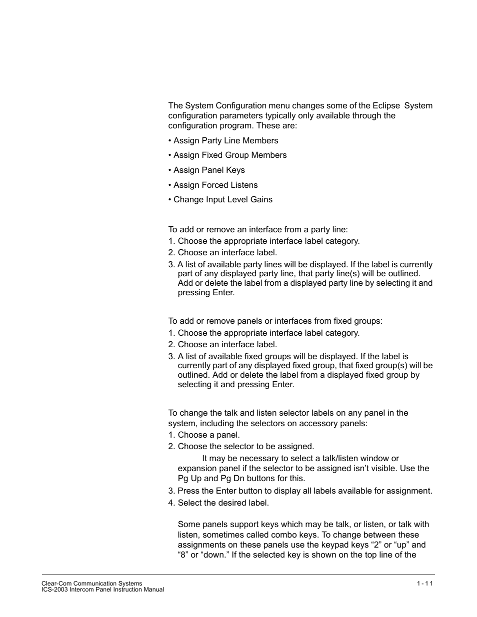 System configuration menu | Clear-Com ICS-2003 User Manual | Page 19 / 97
