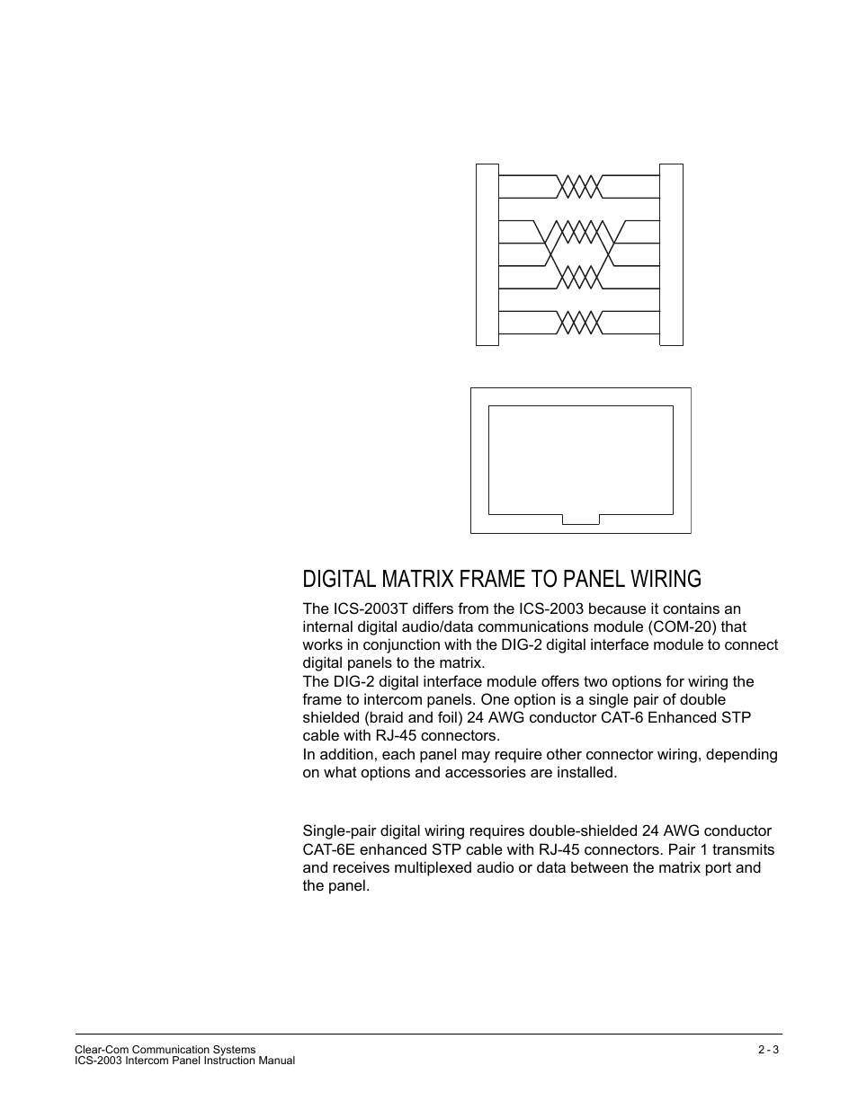 Digital matrix frame to panel wiring, Single-pair digital, Figure 2-4: matrix frame to panel wiring | Clear-Com ICS-2003 User Manual | Page 29 / 97