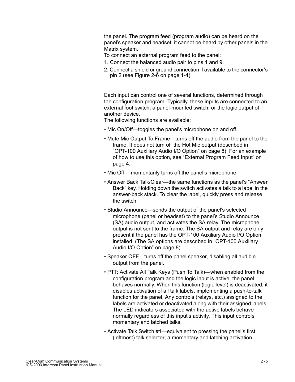 Logic input #1 and #2 | Clear-Com ICS-2003 User Manual | Page 31 / 97