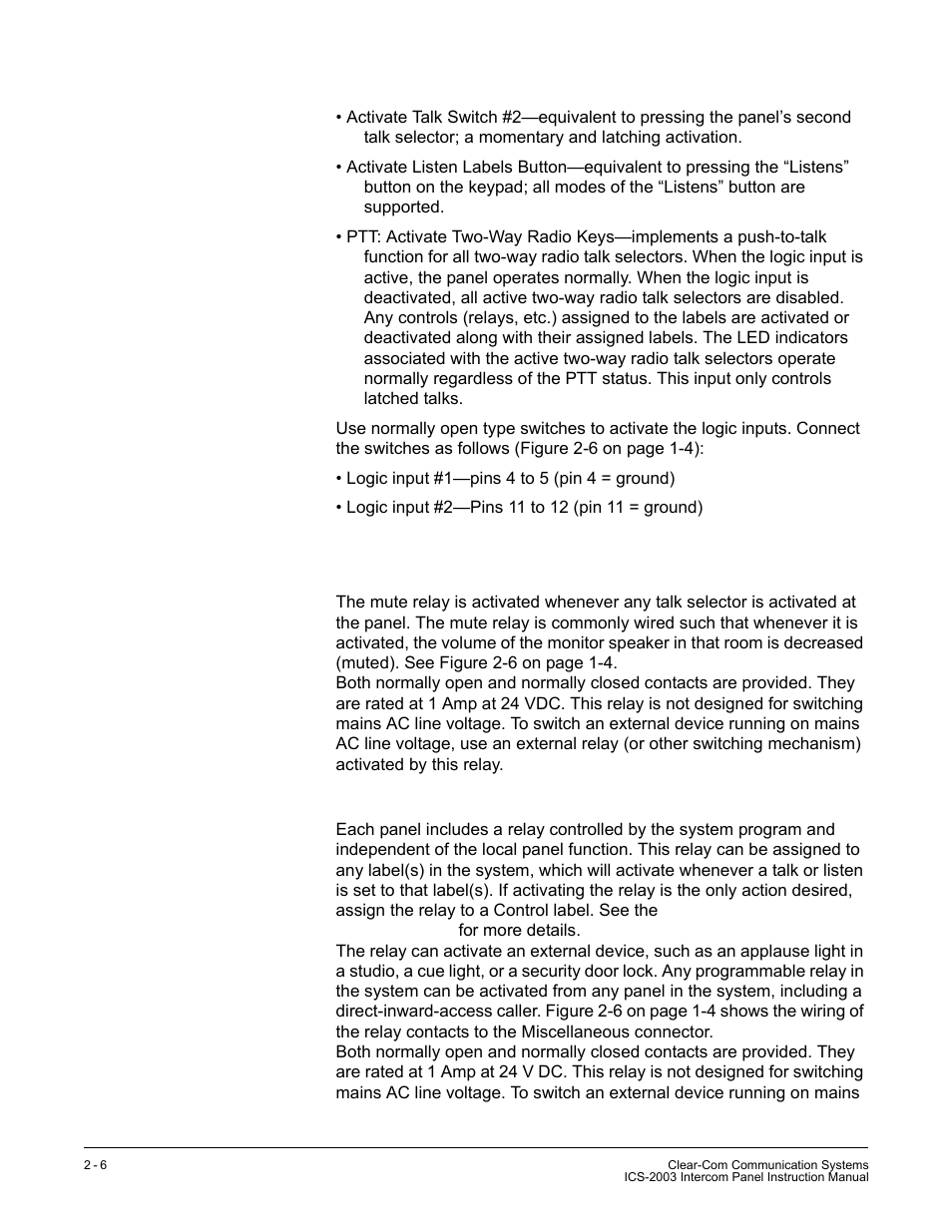 Mute relay contacts, Programmable relay contacts | Clear-Com ICS-2003 User Manual | Page 32 / 97