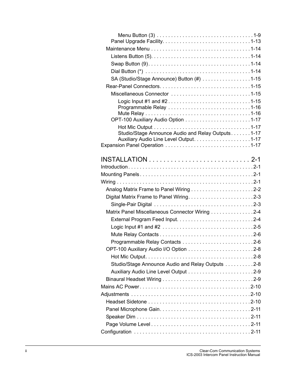 Installation -1 | Clear-Com ICS-2003 User Manual | Page 4 / 97