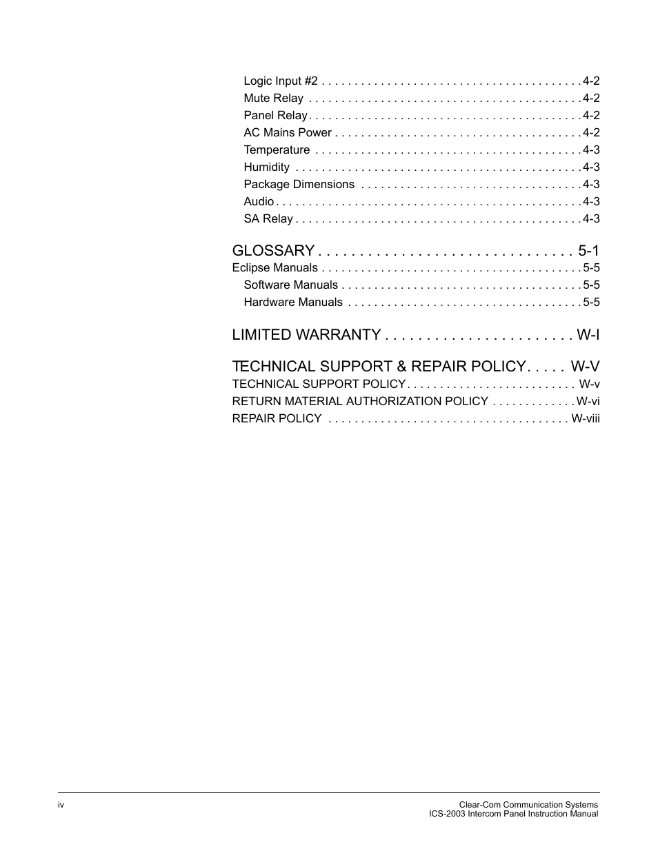 Glossary -1 | Clear-Com ICS-2003 User Manual | Page 6 / 97