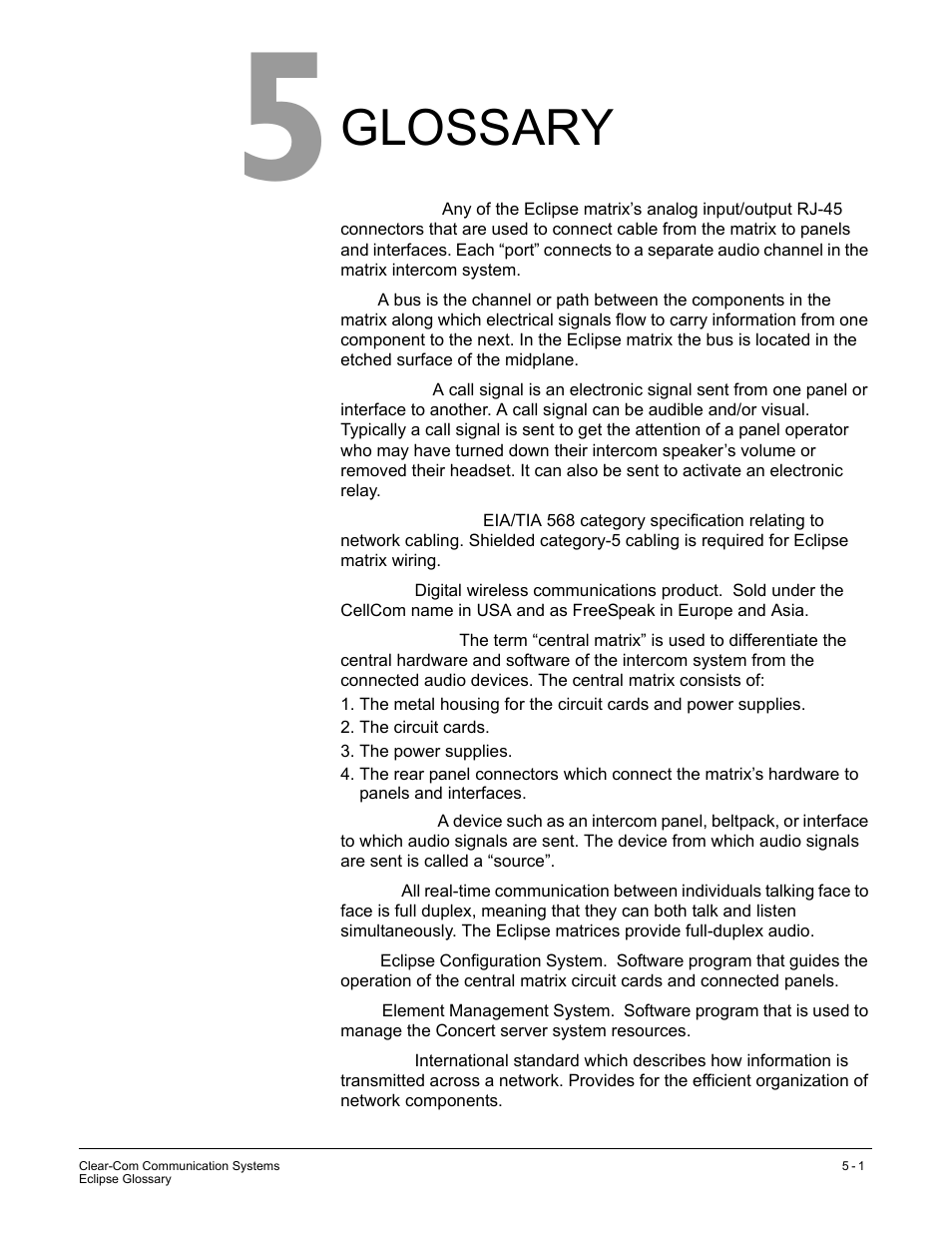 Glossary | Clear-Com ICS-2003 User Manual | Page 83 / 97