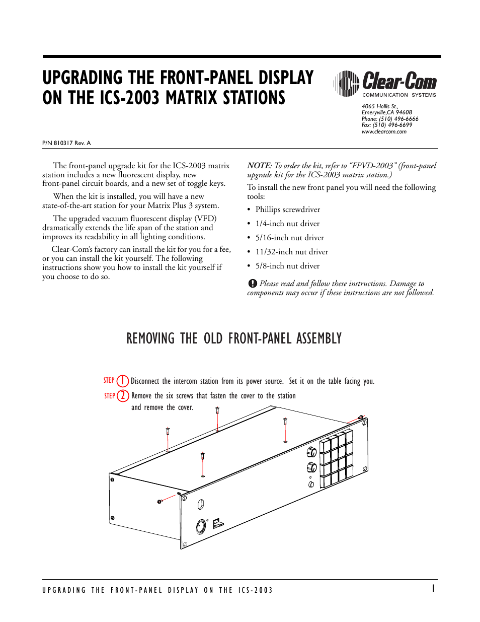 Clear-Com ICS-2003 User Manual | 8 pages