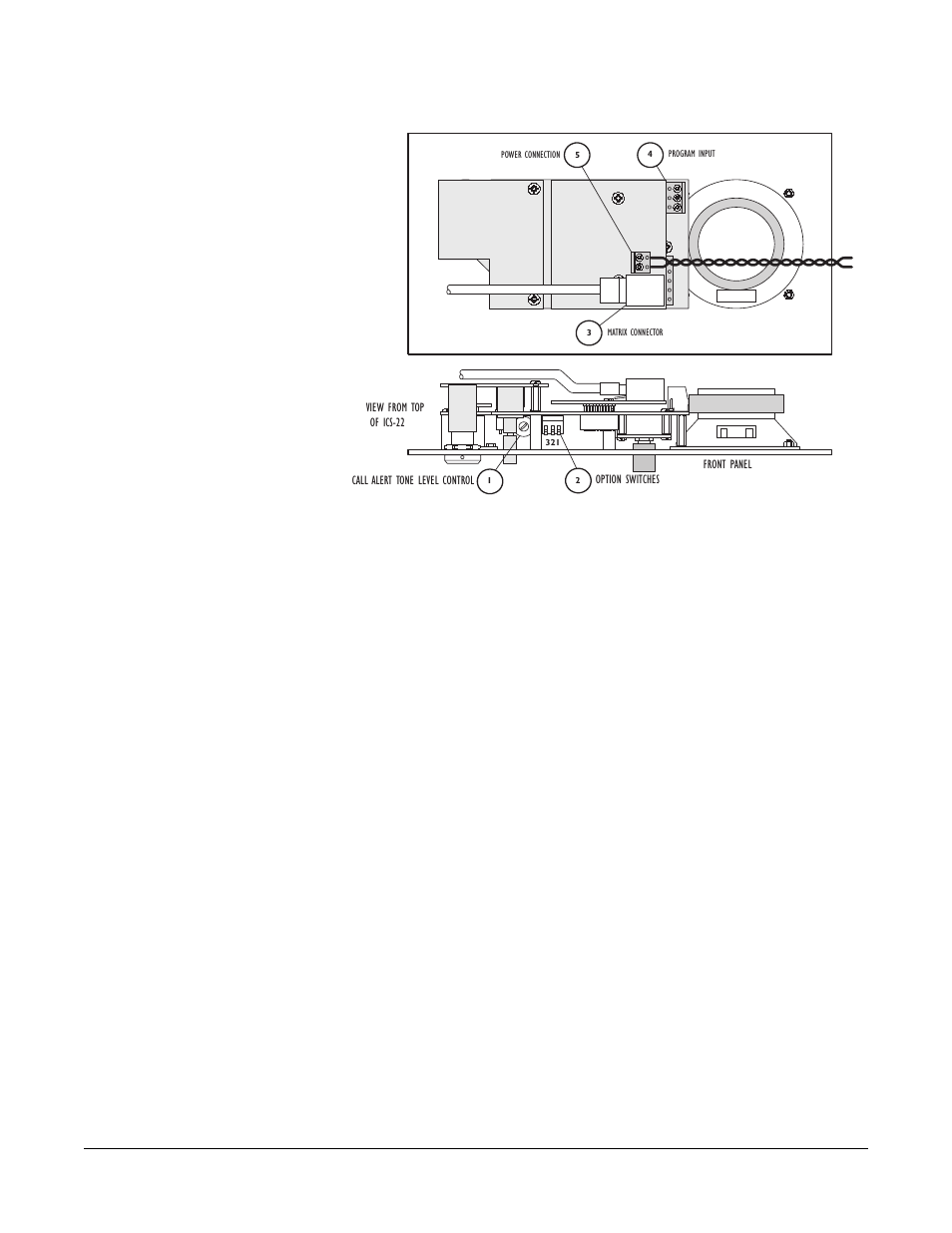 Call-alert tone-level control (1), Option switches (2), Matrix connector (3) | Program-input connector (4) | Clear-Com ICS-22 User Manual | Page 14 / 44