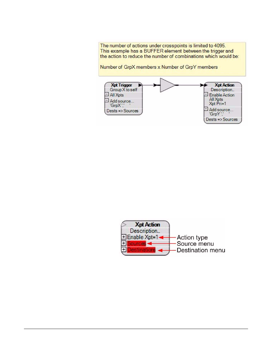 Crosspoint action, Action type, Crosspoint action -32 | Action type -32 | Clear-Com Logic-Maestro User Manual | Page 46 / 163