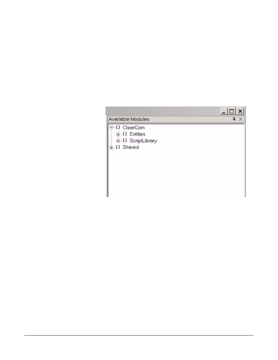 Available modules, Clearcom, Entities | Available modules -10, Clearcom -10, Entities -10, Figure 2-7 clearcom module libraries -10 | Clear-Com Logic-Maestro User Manual | Page 76 / 163