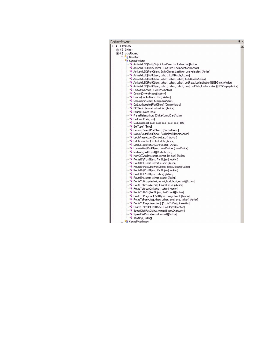 Control attachments, Control attachments -17, Figure 2-16 control actions list -17 | Clear-Com Logic-Maestro User Manual | Page 83 / 163