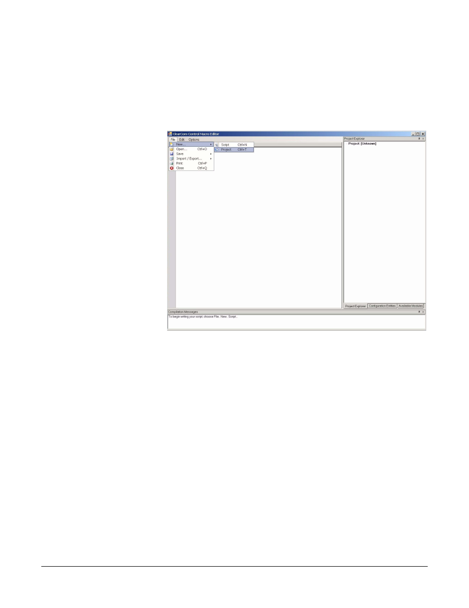 Creating a new project, Creating a new project -23, Figure 2-23 new project screen -23 | Clear-Com Logic-Maestro User Manual | Page 89 / 163