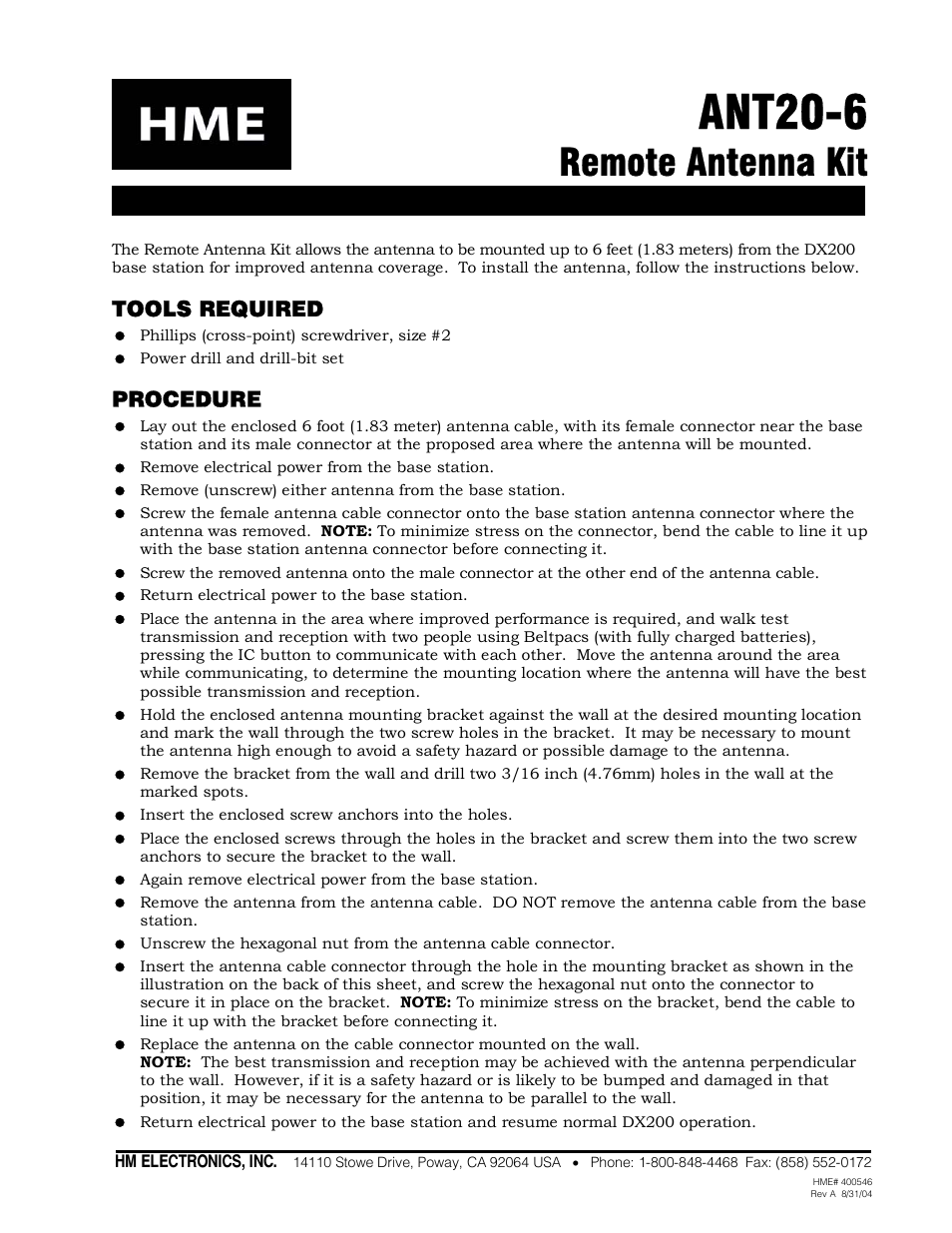 Clear-Com DX Base Antenna User Manual | 2 pages