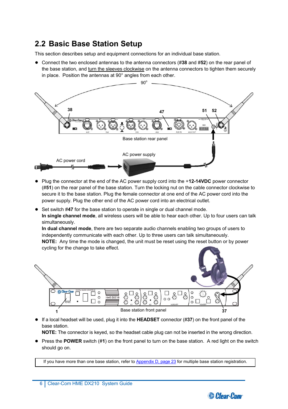 Basic base station setup, 2 basic base station setup | Clear-Com HME DX210 User Manual | Page 12 / 36