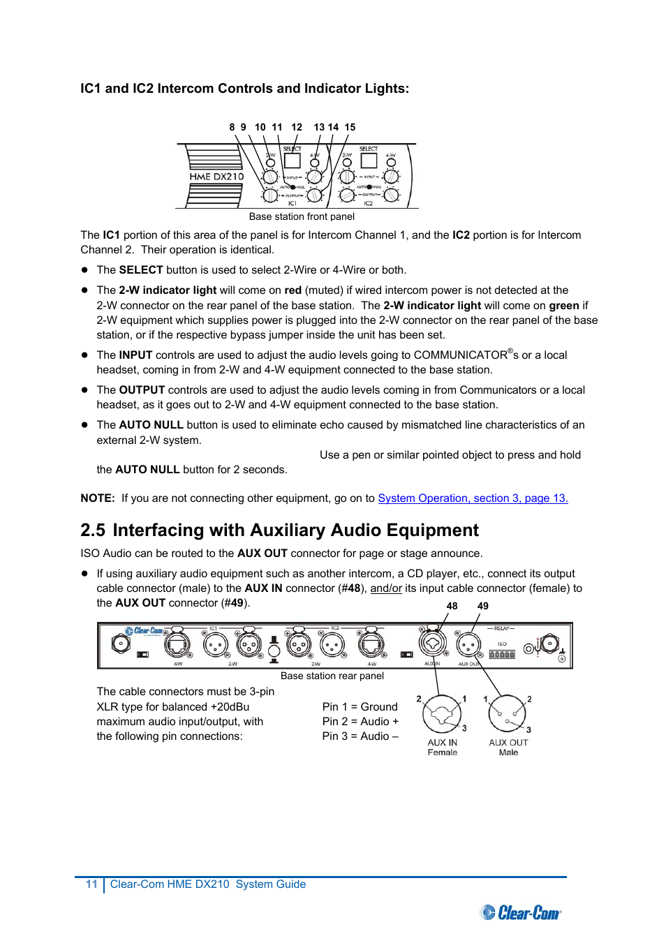 Interfacing with auxiliary audio equipment, 5 interfacing with auxiliary audio equipment | Clear-Com HME DX210 User Manual | Page 17 / 36