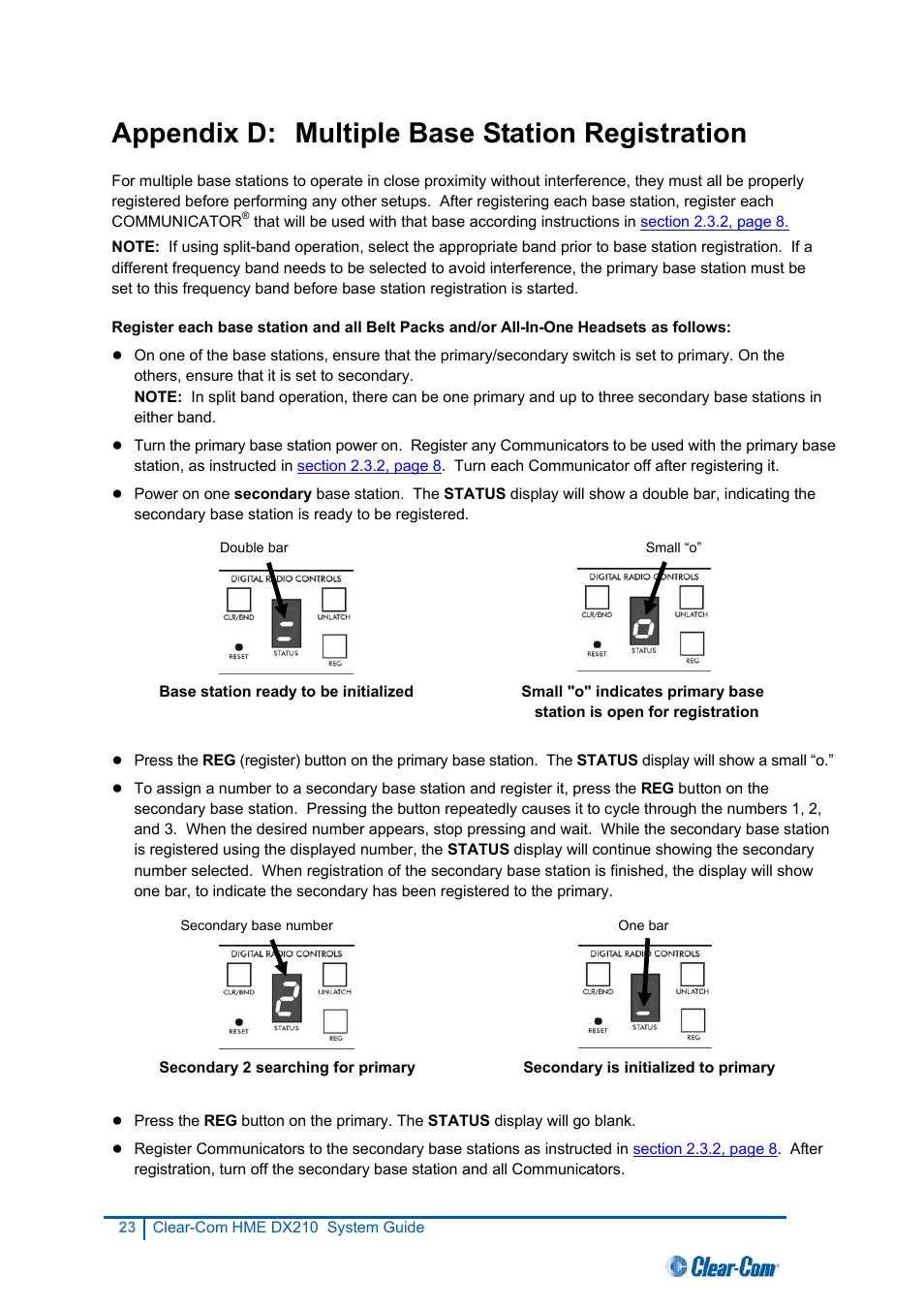 Base station registration, N. refer to, Appendix d: multiple base station registration | Clear-Com HME DX210 User Manual | Page 29 / 36