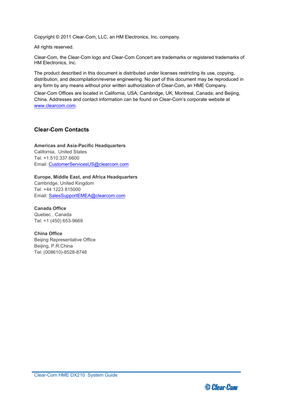 Clear-Com HME DX210 User Manual | Page 3 / 36