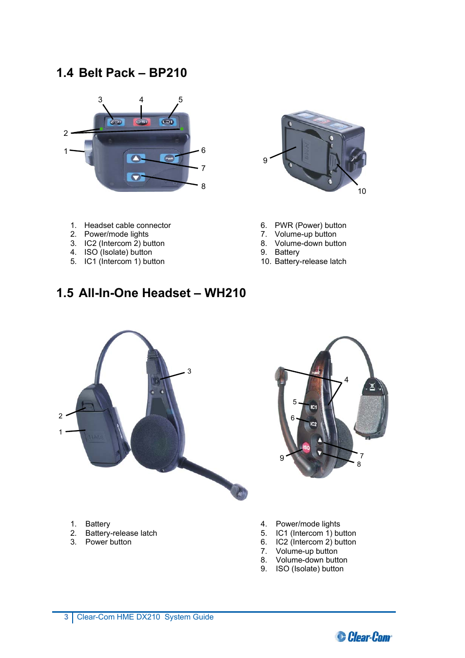 Belt pack – bp210, All-in-one headset – wh210, 4 belt pack – bp210 | 5 all-in-one headset – wh210 | Clear-Com HME DX210 User Manual | Page 9 / 36