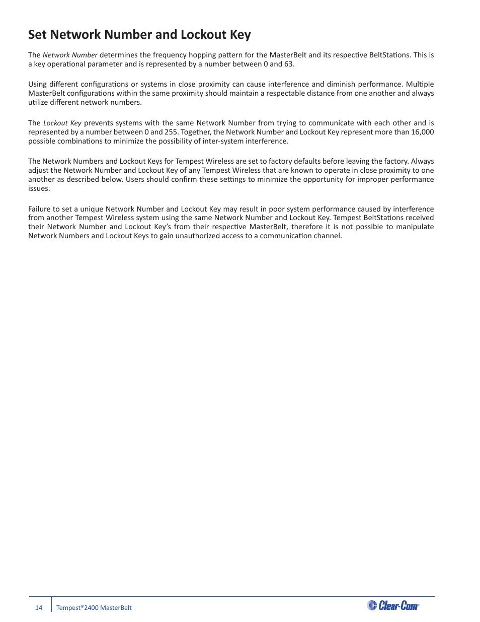 Set network number and lockout key | Clear-Com CB-222 User Manual | Page 18 / 32