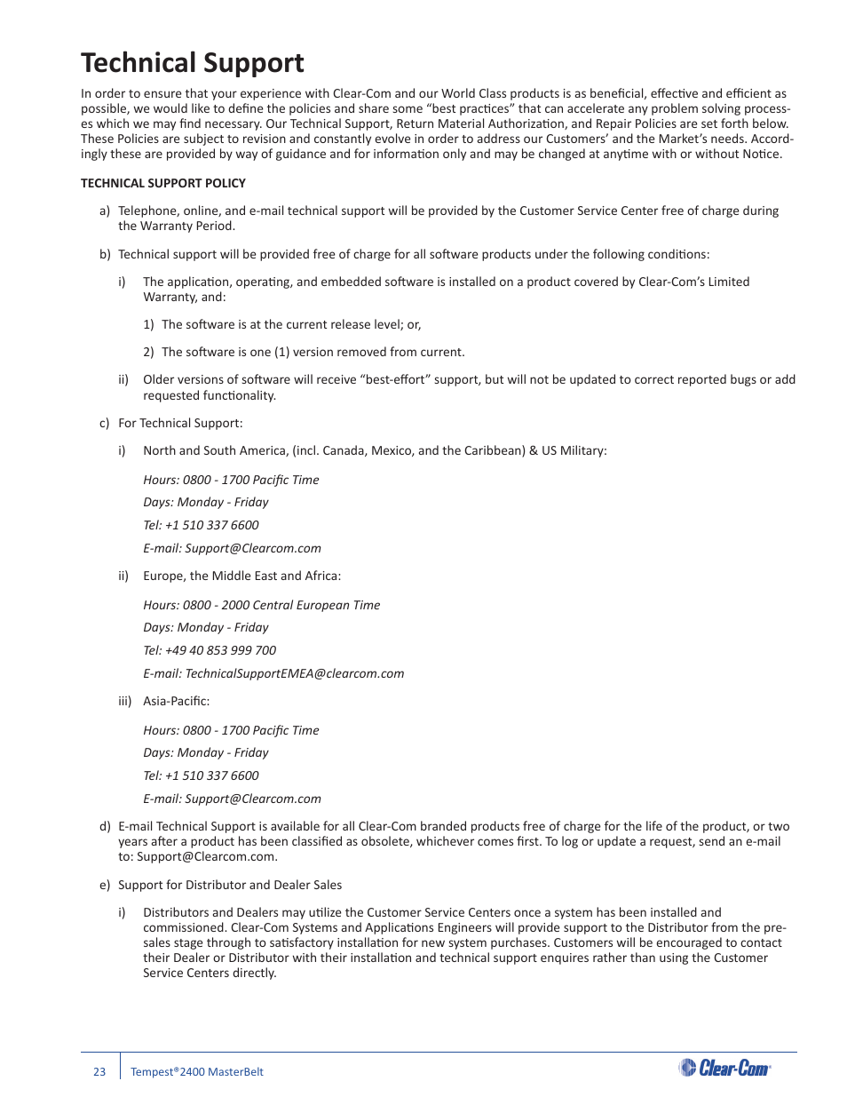 Technical support | Clear-Com CB-222 User Manual | Page 27 / 32