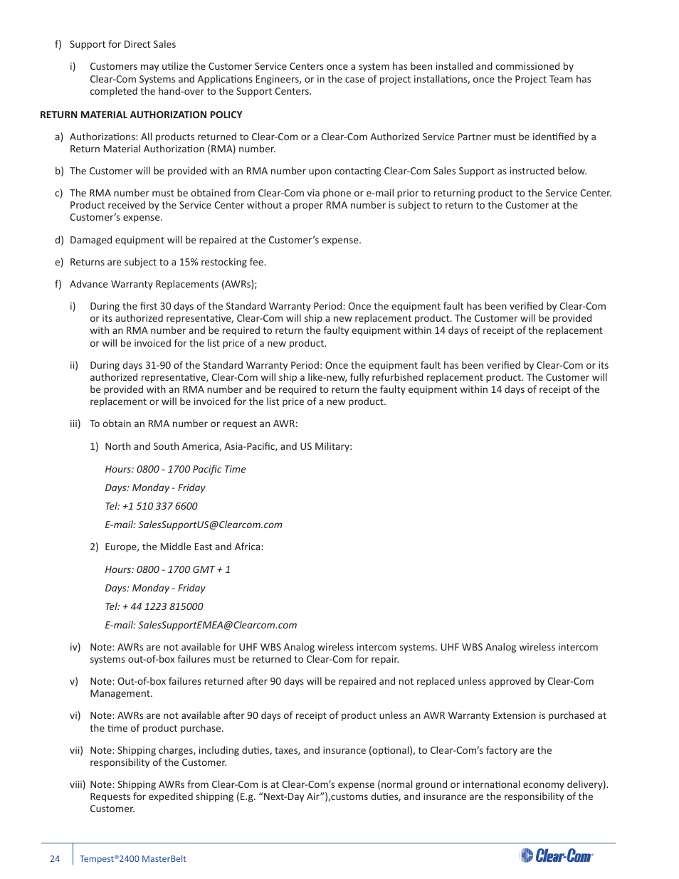 Clear-Com CB-222 User Manual | Page 28 / 32