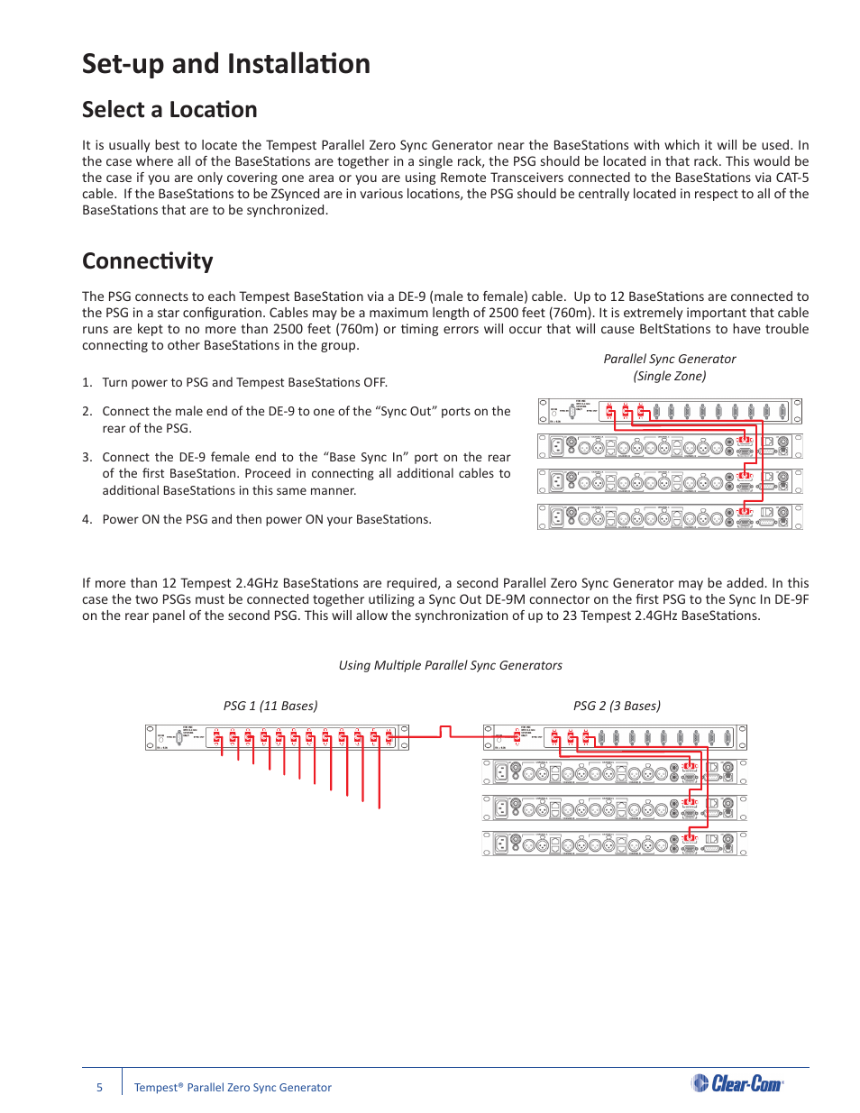 Set-up and installati on, Select a locati on, Connecti vity | Clear-Com Tempest2400 User Manual | Page 9 / 16