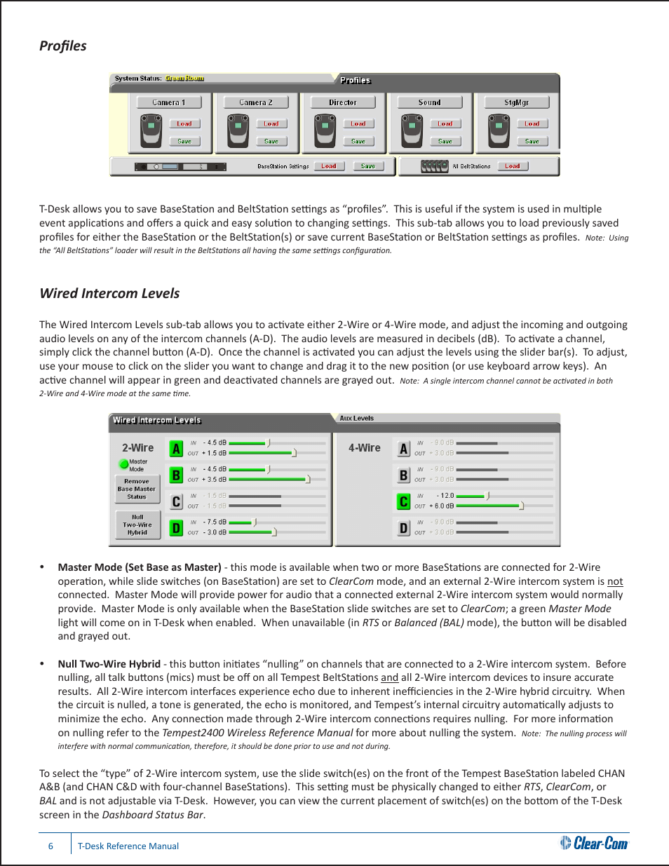 Profiles, Wired intercom levels | Clear-Com CB-222 User Manual | Page 10 / 20