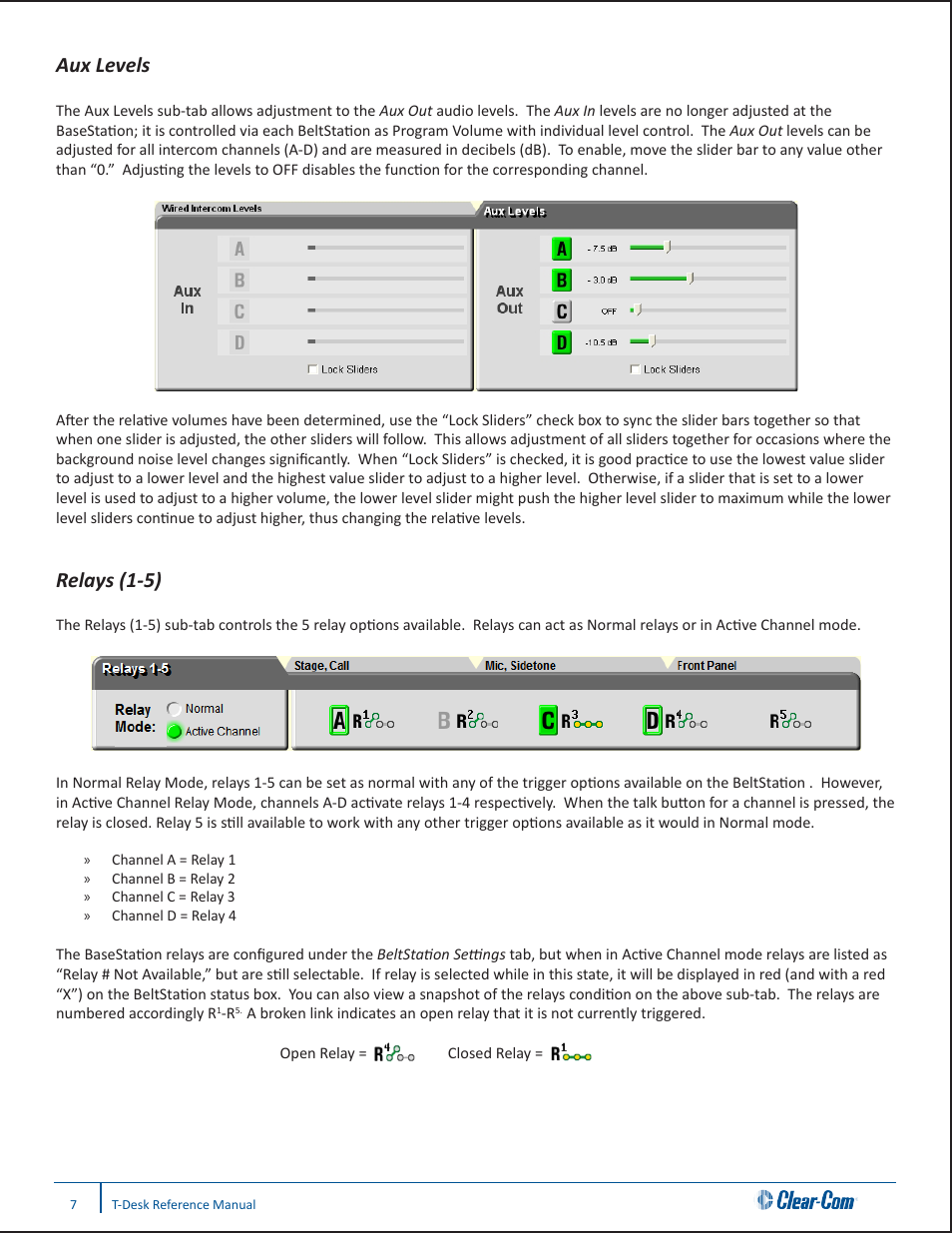 Aux levels, Relays (1-5) | Clear-Com CB-222 User Manual | Page 11 / 20