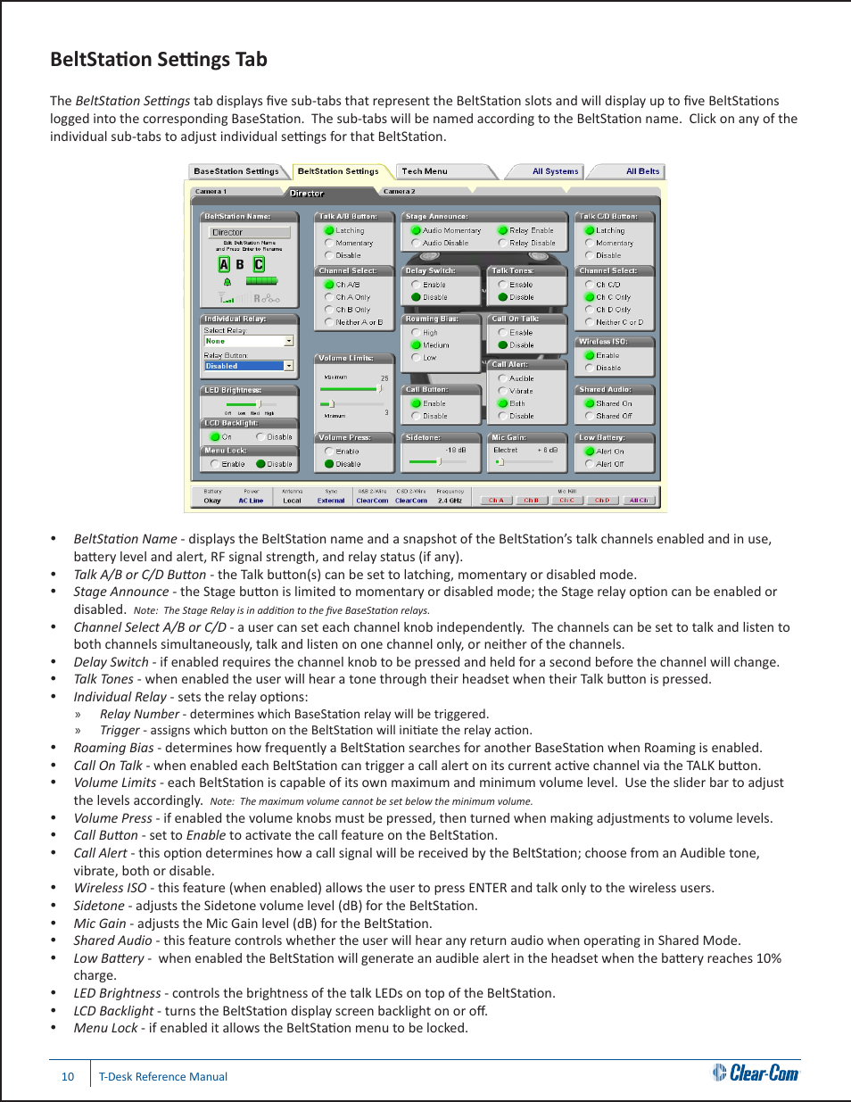 Beltstation settings tab | Clear-Com CB-222 User Manual | Page 14 / 20