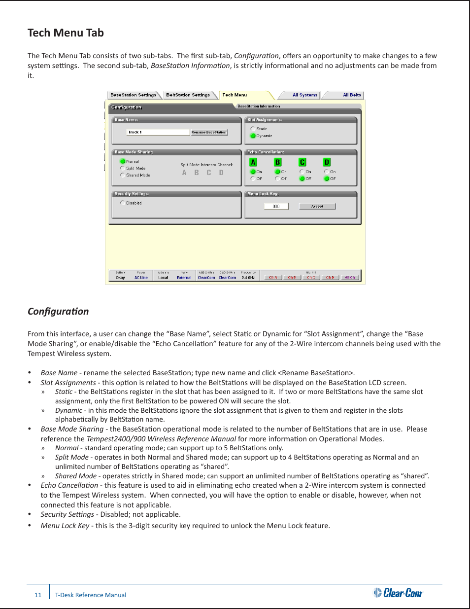 Tech menu tab, Configuration | Clear-Com CB-222 User Manual | Page 15 / 20