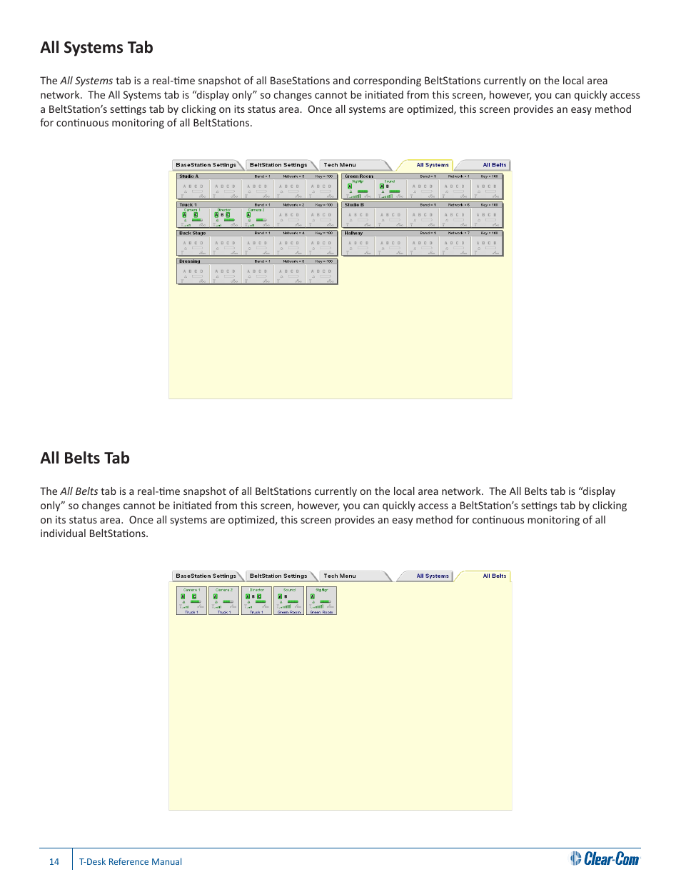 All systems tab, All belts tab | Clear-Com CB-222 User Manual | Page 18 / 20