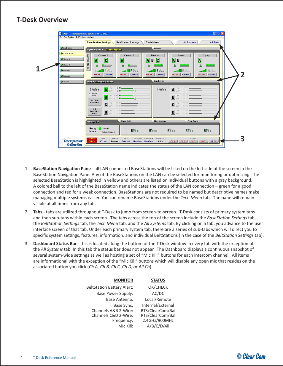 T-desk overview | Clear-Com CB-222 User Manual | Page 8 / 20