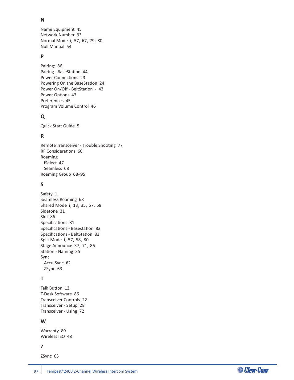 Clear-Com Tempest2400 User Manual | Page 103 / 106