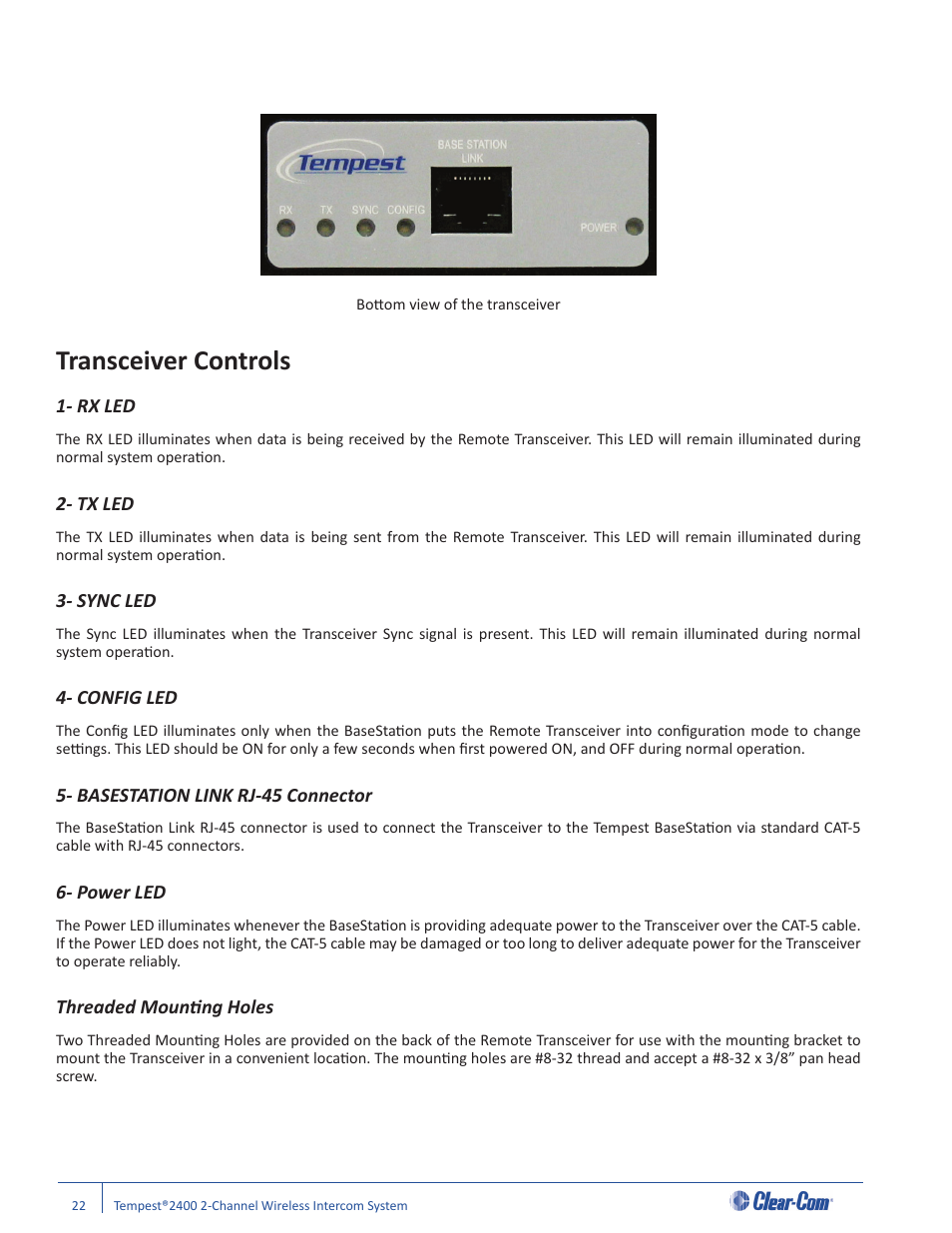 Transceiver controls | Clear-Com Tempest2400 User Manual | Page 28 / 106