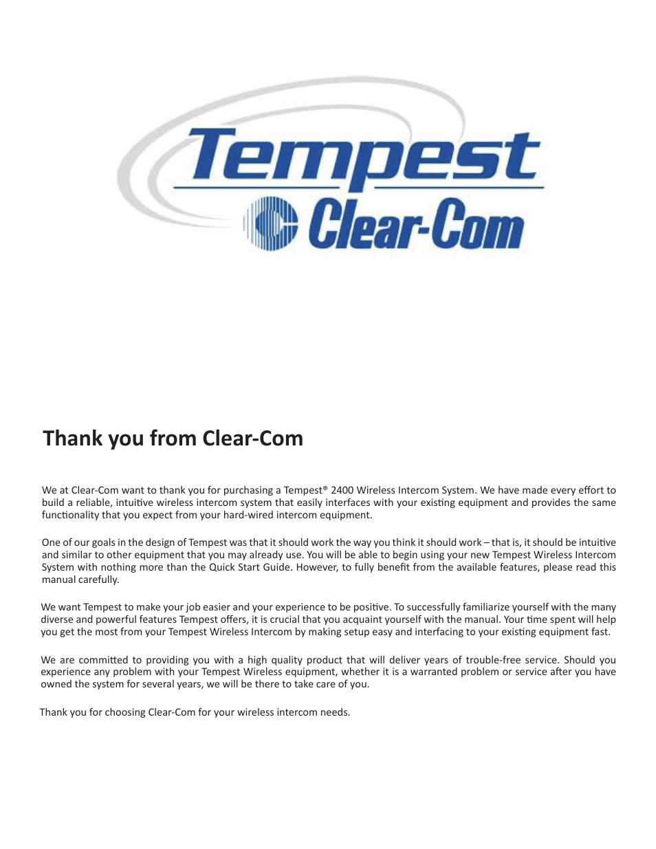 Clear-Com Tempest2400 User Manual | Page 3 / 106