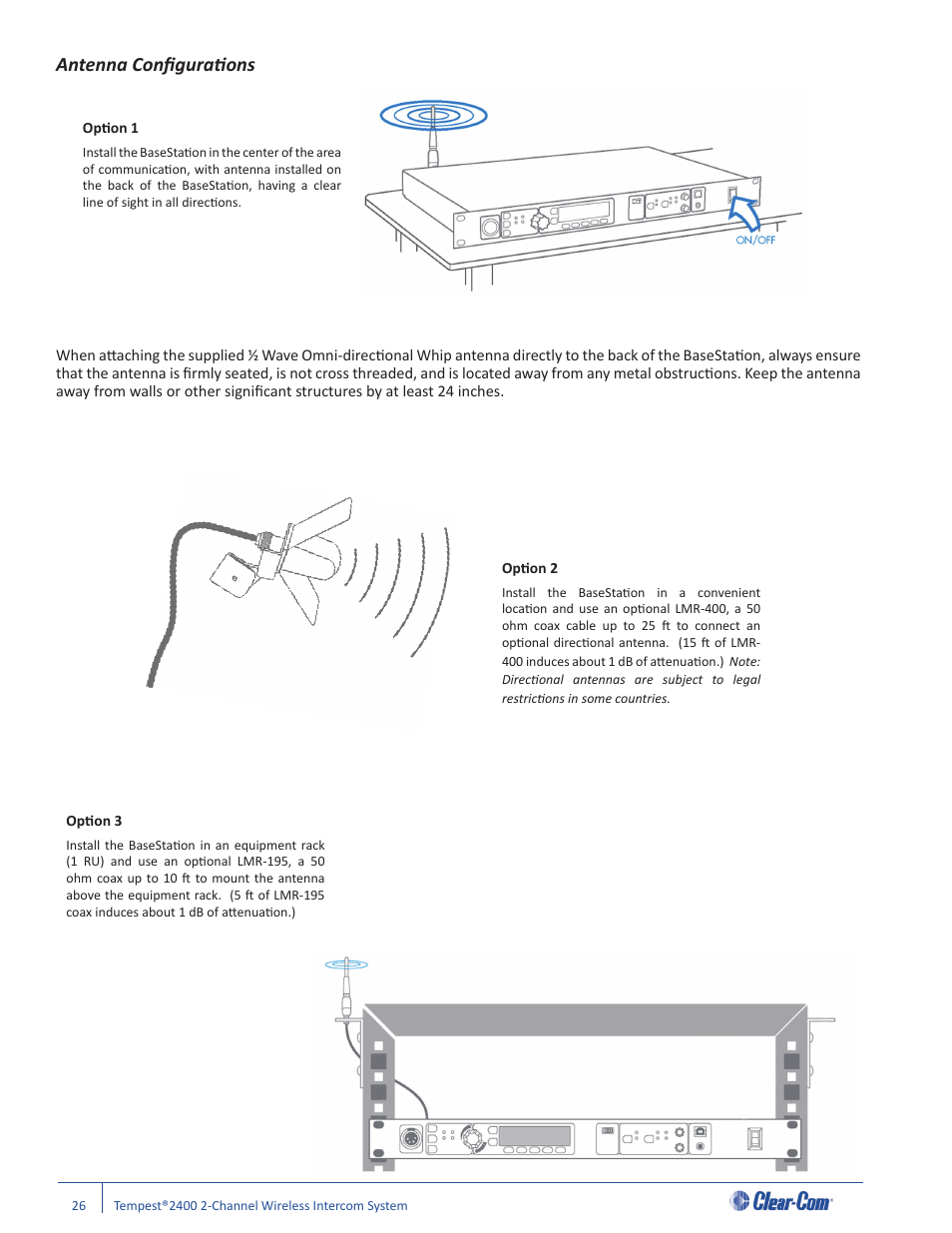 Antenna conﬁ gurati ons | Clear-Com Tempest2400 User Manual | Page 32 / 106