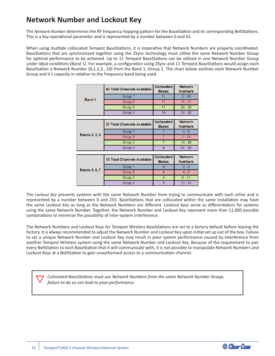 Network number and lockout key | Clear-Com Tempest2400 User Manual | Page 39 / 106