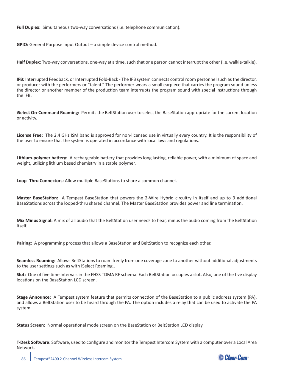 Clear-Com Tempest2400 User Manual | Page 92 / 106