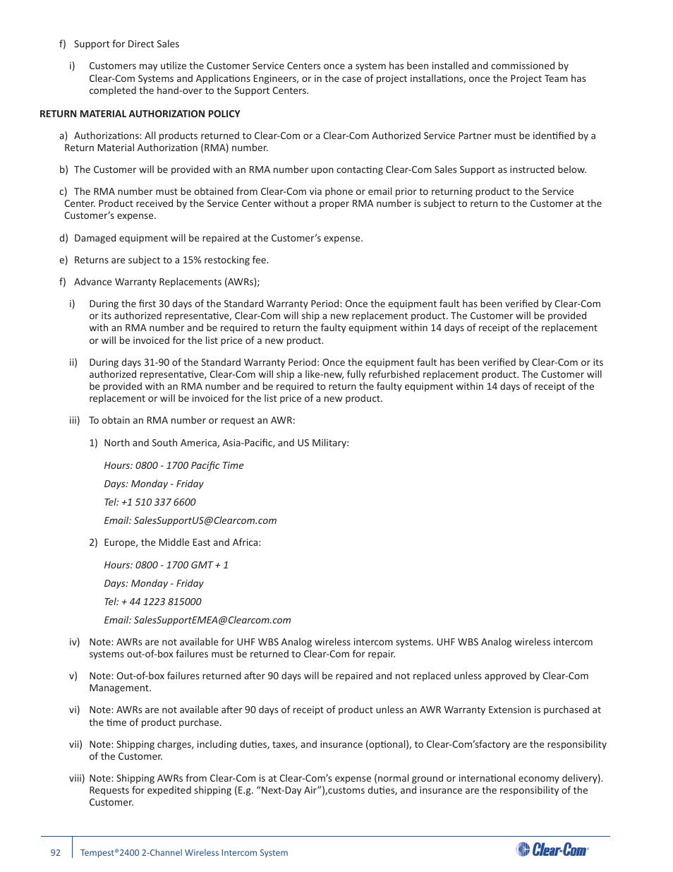 Clear-Com Tempest2400 User Manual | Page 98 / 106