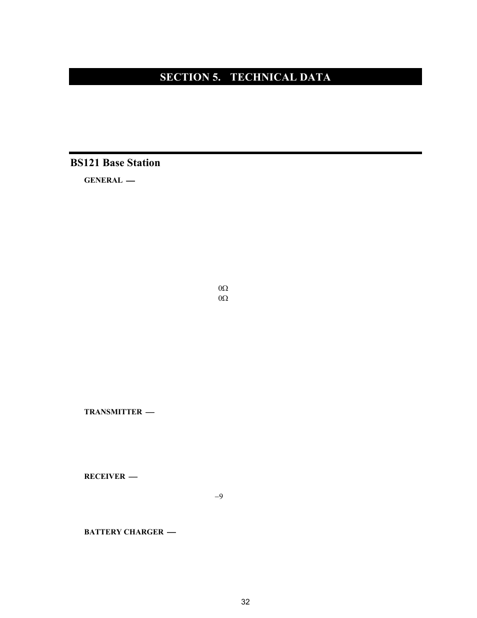 Section 5, Technical data, Dx121 equipment specifications | Bs121 base station | Clear-Com HME DX121 User Manual | Page 36 / 39
