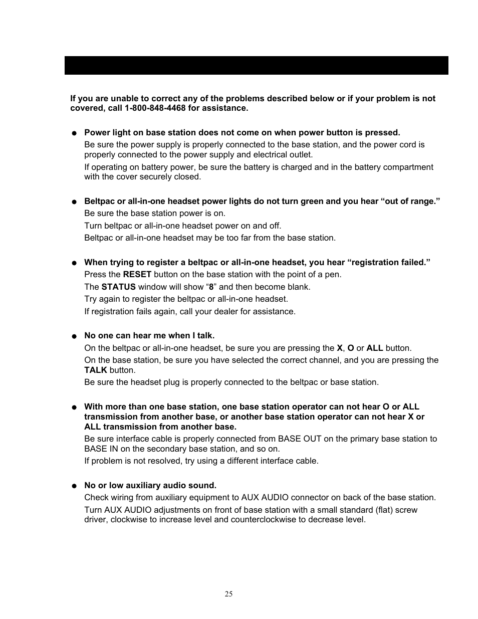 Section 5, Troubleshooting | Clear-Com HME DX300ES User Manual | Page 28 / 34