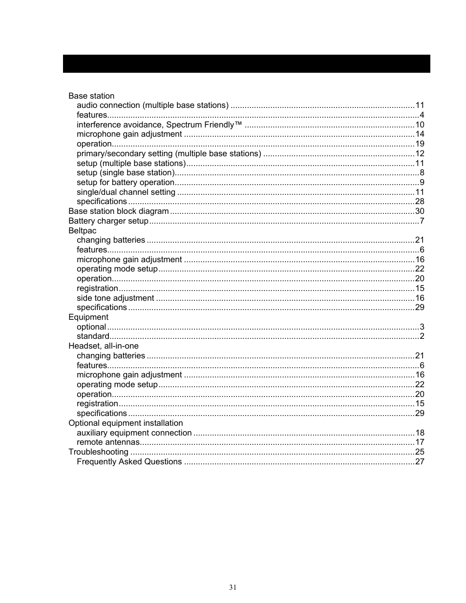 Section 7, Index | Clear-Com HME DX300ES User Manual | Page 34 / 34