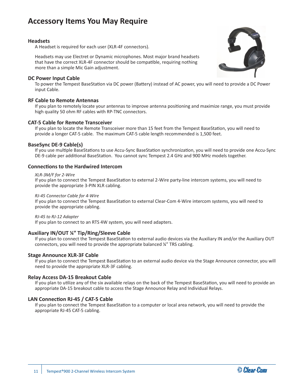 Accessory items you may require | Clear-Com Tempest900 User Manual | Page 17 / 100