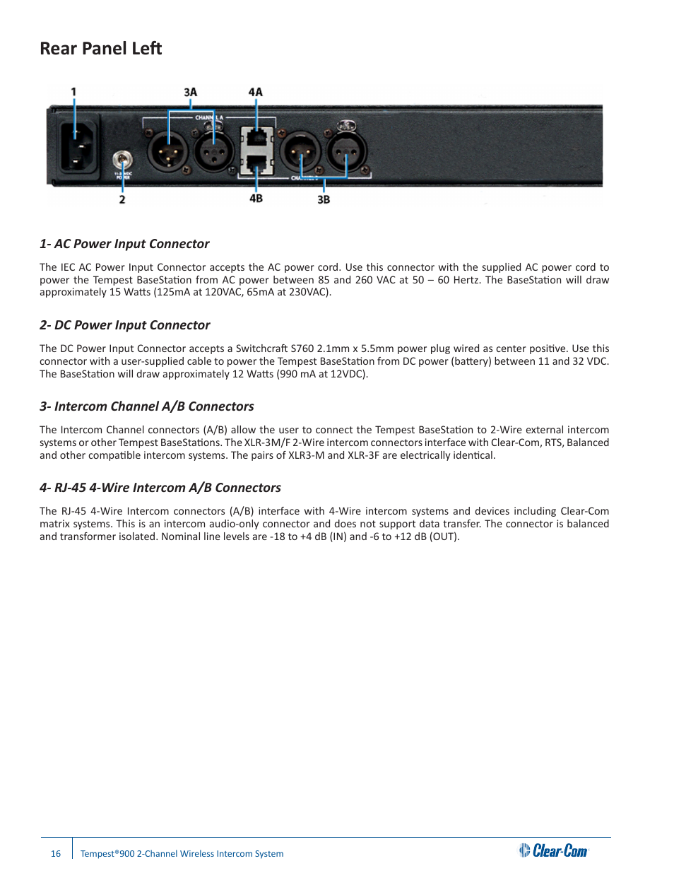 Rear panel left | Clear-Com Tempest900 User Manual | Page 22 / 100