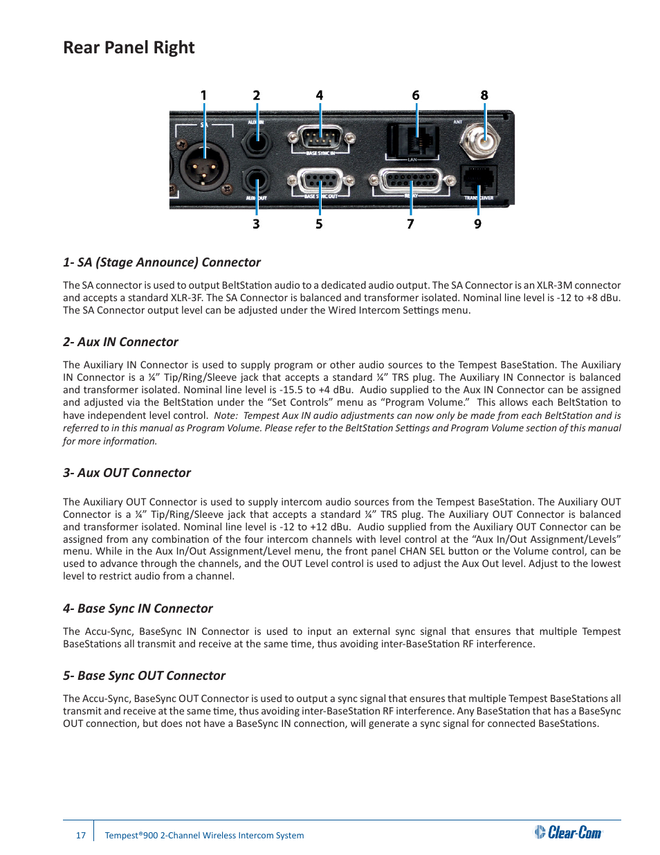 Rear panel right | Clear-Com Tempest900 User Manual | Page 23 / 100