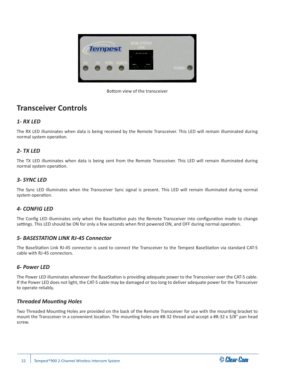 Transceiver controls | Clear-Com Tempest900 User Manual | Page 28 / 100