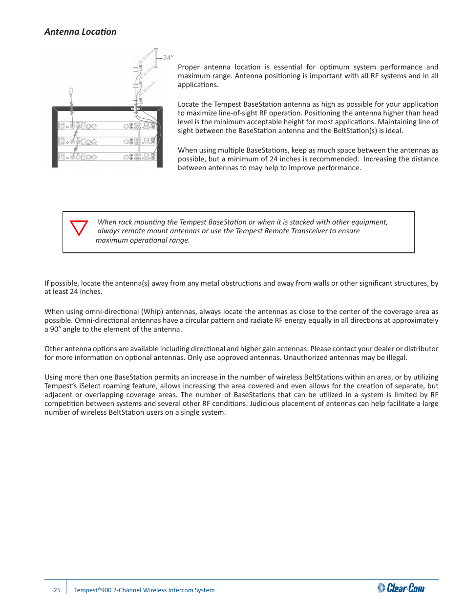 Antenna location | Clear-Com Tempest900 User Manual | Page 31 / 100