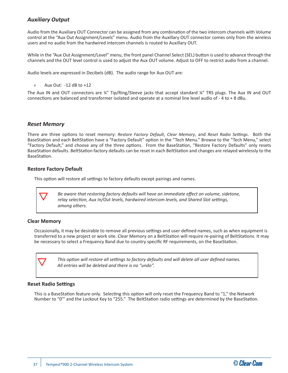 Auxiliary output | Clear-Com Tempest900 User Manual | Page 43 / 100