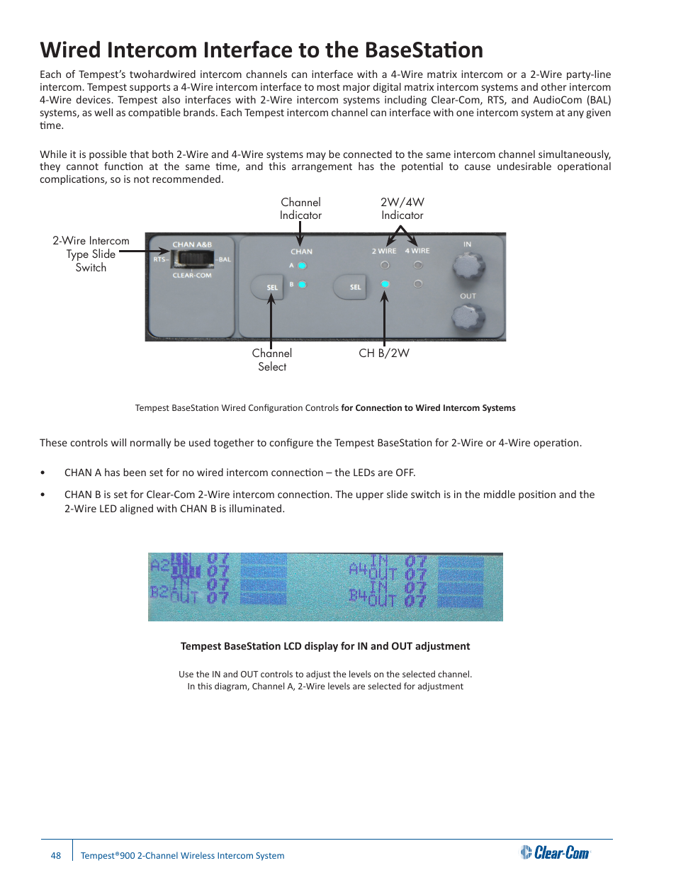 Wired intercom interface to the basestation | Clear-Com Tempest900 User Manual | Page 54 / 100